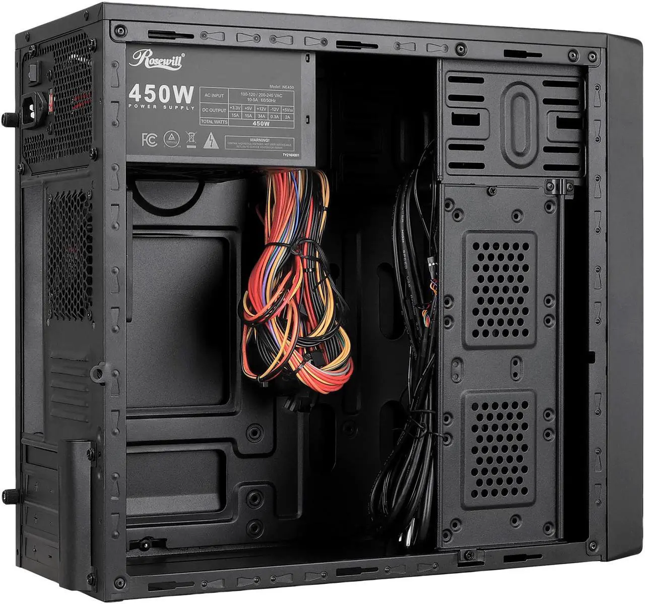 Alt view image 6 of 9 - Rosewill SRM-01B-450 Micro ATX Mini Tower Desktop PC Computer Case with Pre-Installed 450W PSU, 80mm Case Fan, USB 3.0