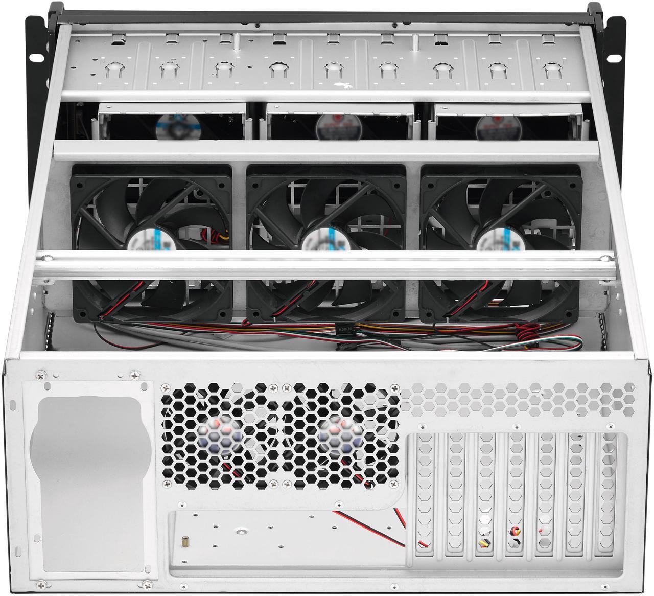 Alt view image 4 of 8 - Rosewill 4U Server Chassis Rackmount Case | 15 3.5" HDD Bays | E-ATX Compatible | 6 Front 120mm Fans, 2 Rear 80mm Fans | 2x USB 3.0 | Front Panel Lock and Key | Silver/Black - RSV-L4500U