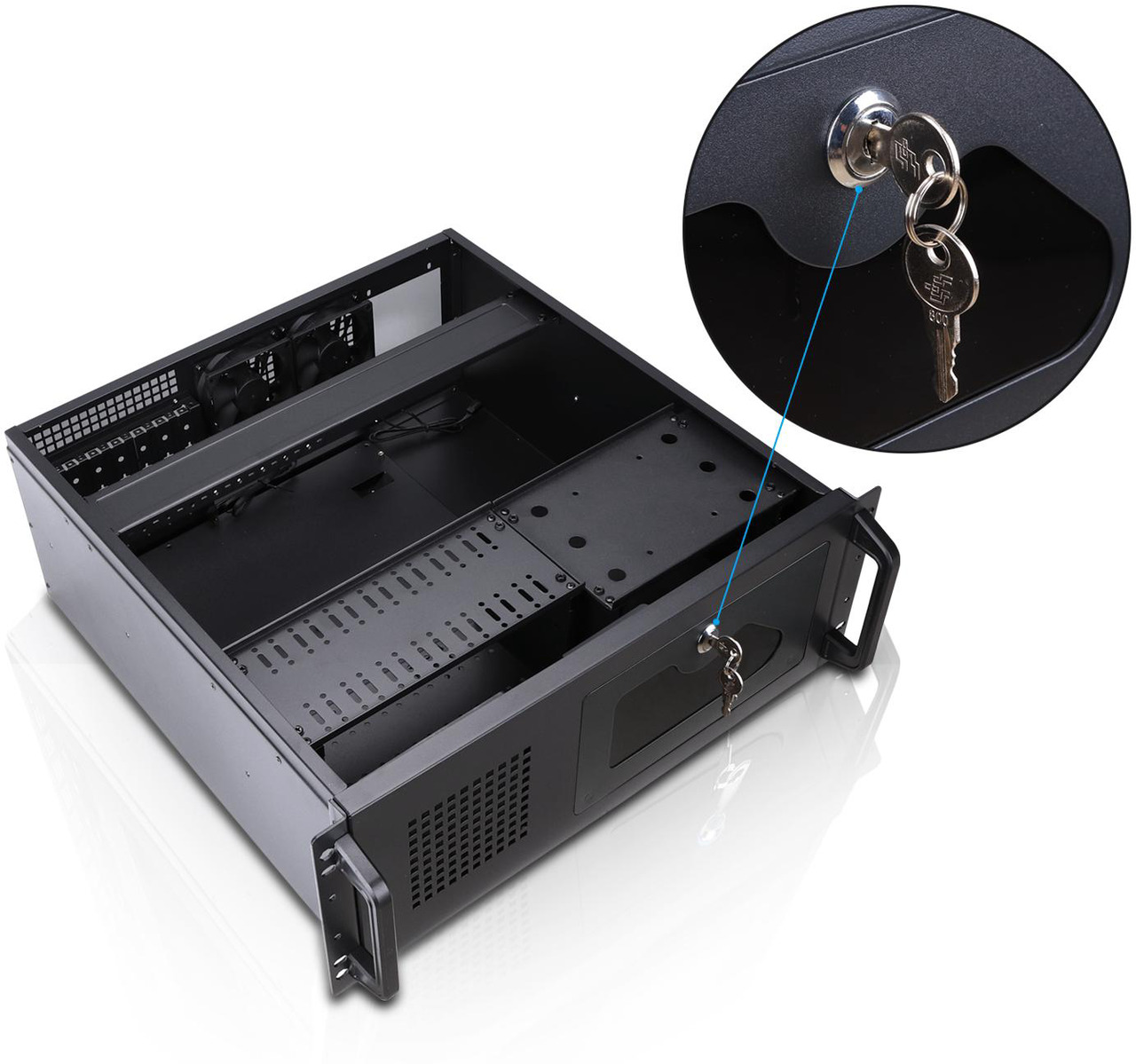 Open Box: Rosewill 4U Server Chassis Rackmount Case | 7 3.5" Bays, 2 5.25" Devices| ATX, CEB Compatible | 1 120mm PWM Fan, 2 80mm PWM Fans | 2x USB 3.0 | Front Panel Lock and Key | Silver/Black - RSV-R4100U - Newegg.com - Open Box condition - Image 9