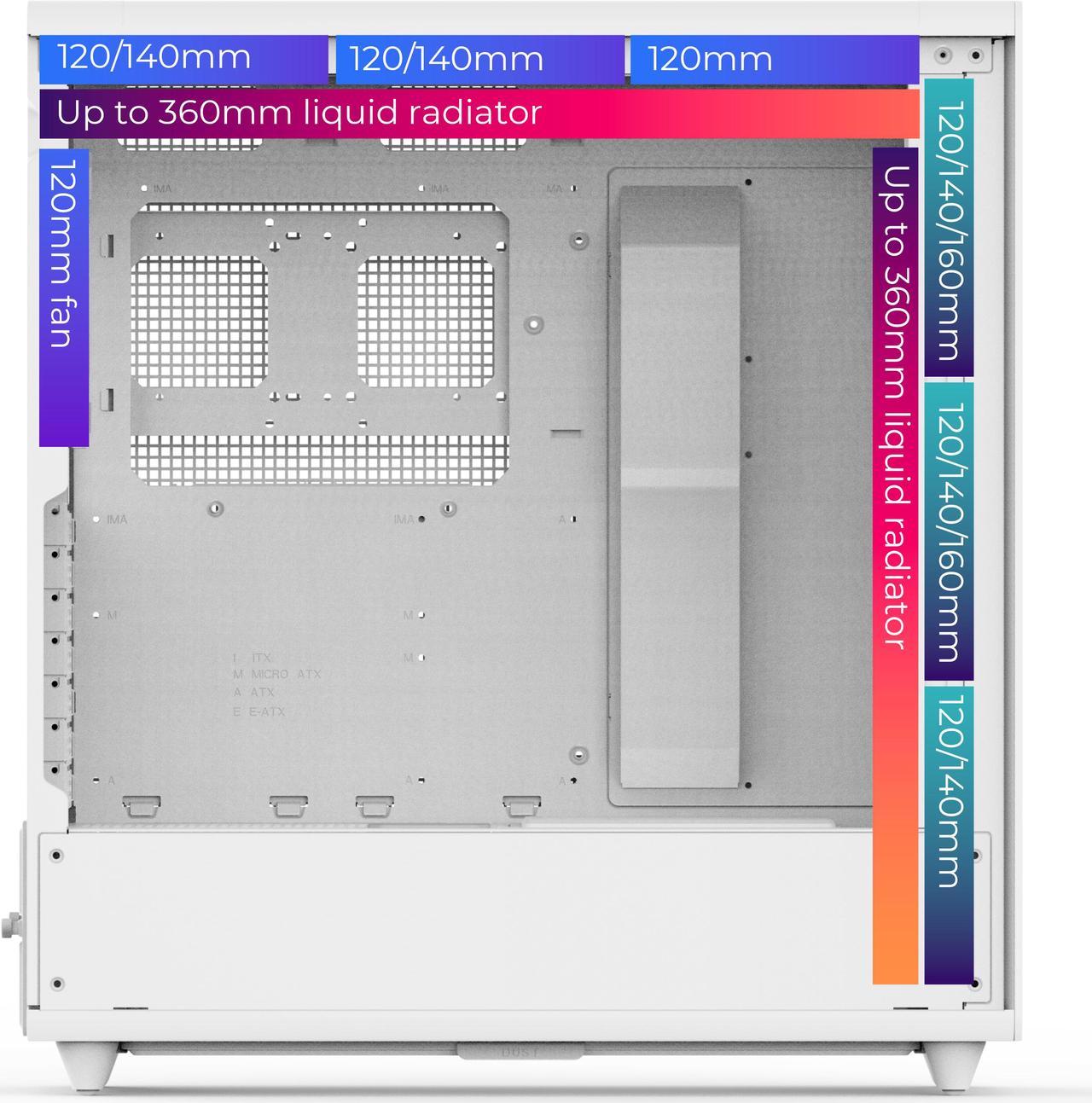 Alt view image 5 of 6 - Rosewill Helium Air Mid Tower E-ATX Gaming Case, Mesh Panel, Tool-less, High-Airflow, Cable Management System, USB 3.1, included  2x 160mm & 1x 140mm PWM ARGB Fan, White