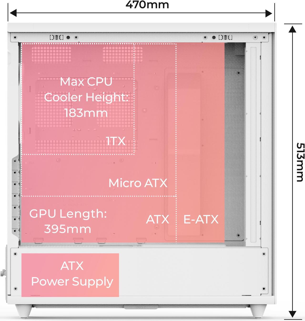 Alt view image 7 of 6 - Rosewill Helium Air Mid Tower E-ATX Gaming Case, Mesh Panel, Tool-less, High-Airflow, Cable Management System, USB 3.1, included  2x 160mm & 1x 140mm PWM ARGB Fan, White