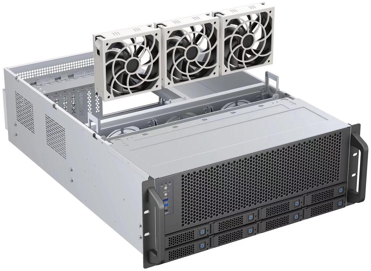 Alt view image 5 of 11 - Rosewill 4U Server Chassis|Supports up to 4 GPUs|8 Hot-Swap 3.5"/2.5" SATA/SAS up to 12Gbps|E-ATX Compatible|3x 12038 Hot-Swap Fans, 2 Rear 8038 Fans|USB 3.2 Type-C|With Rail Kit|Ideal for AI Servers