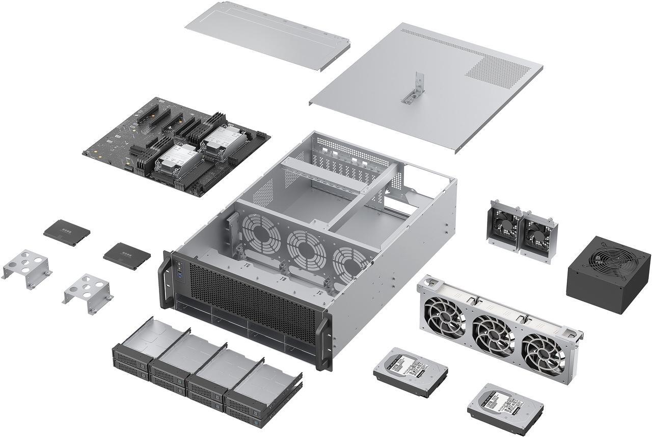 Alt view image 6 of 11 - Rosewill 4U Server Chassis|Supports up to 4 GPUs|8 Hot-Swap 3.5"/2.5" SATA/SAS up to 12Gbps|E-ATX Compatible|3x 12038 Hot-Swap Fans, 2 Rear 8038 Fans|USB 3.2 Type-C|With Rail Kit|Ideal for AI Servers