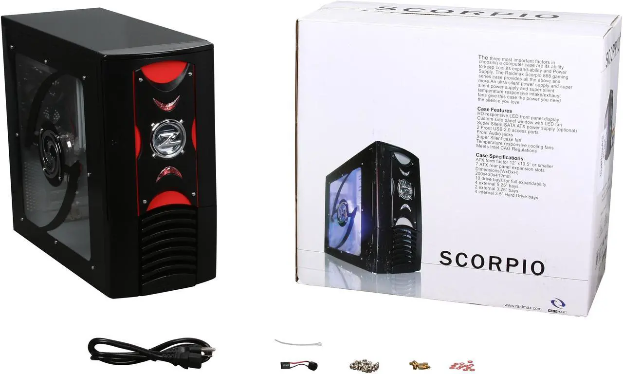 Alt view image 9 of 9 - RAIDMAX Scorpio ATX-868WBP Black 0.8mm Japanese SECC ATX Mid Tower Computer Case 420watts PS2 ATX12V Power Supply