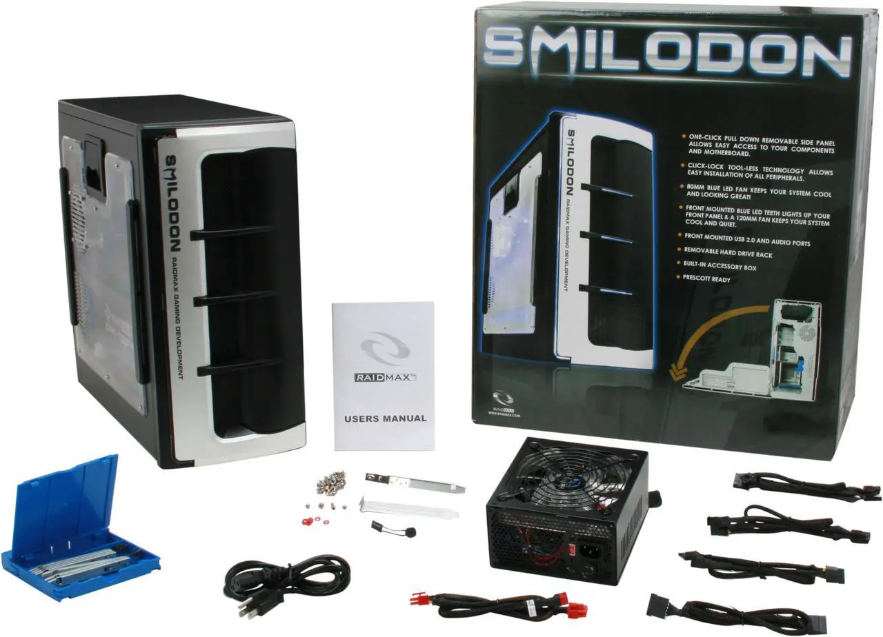Alt view image 3 of 16 - RAIDMAX SMILODON ATX-612WB530P Black 1.0mm SECC Steel ATX Mid Tower Foldout MB Computer Case With 530W Modular LED Power Supply