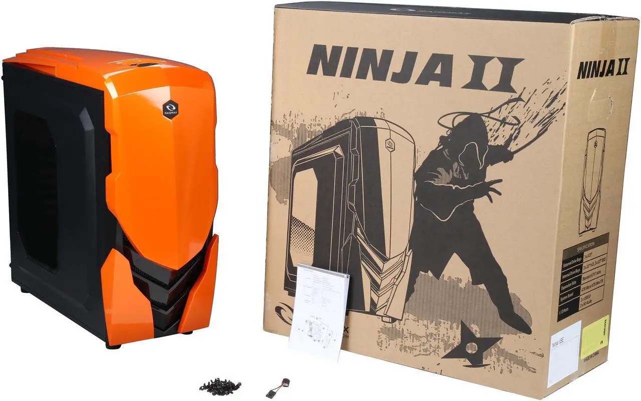 Alt view image 12 of 11 - RAIDMAX Ninja II ATX-A06WBO Black / Orange Steel / Plastic ATX Tower Computer Case