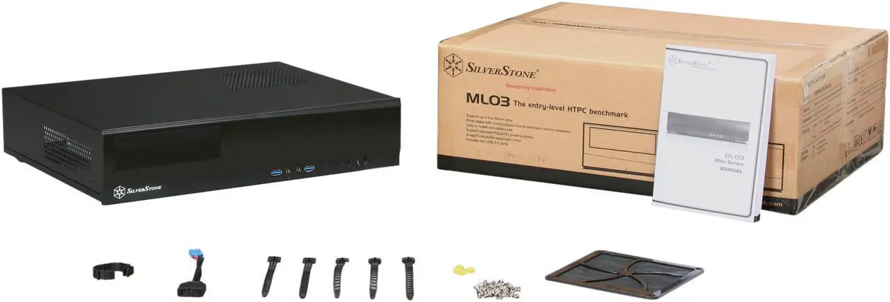 Alt view image 6 of 6 - SILVERSTONE Black Aluminum skin reinforced plastic front panel, 0.8mm SECC body MILO Series ML03B Micro ATX Media Center / HTPC Case