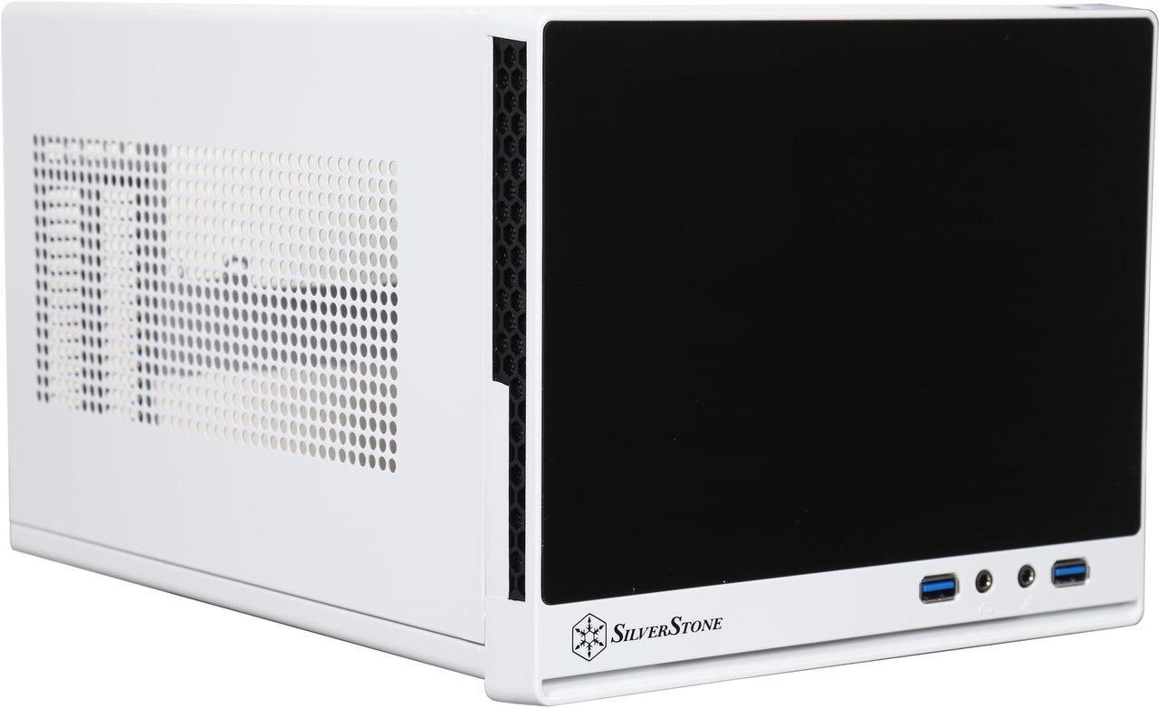 SilverStone SG13WB-Q Black / White Plastic front panel with faux aluminum finish, steel body Mini-ITX Computer Case Compatible with standard ATX12V/EPS12V Power Supply Power Supply