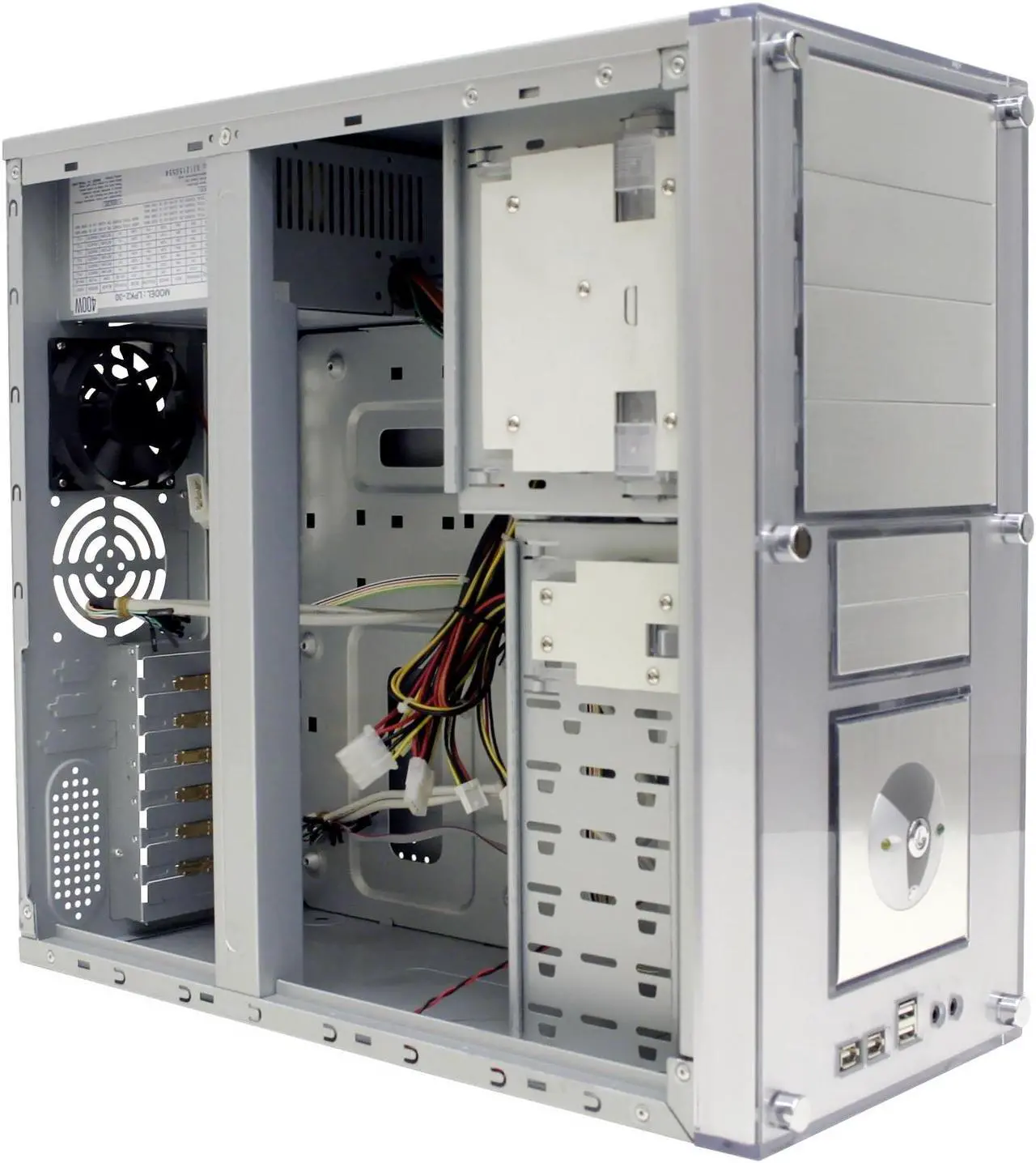 Alt view image 6 of 17 - Linkworld B319-C9928-P4 WNDW Silver Steel ATX Mid Tower Computer Case 400W Power Supply