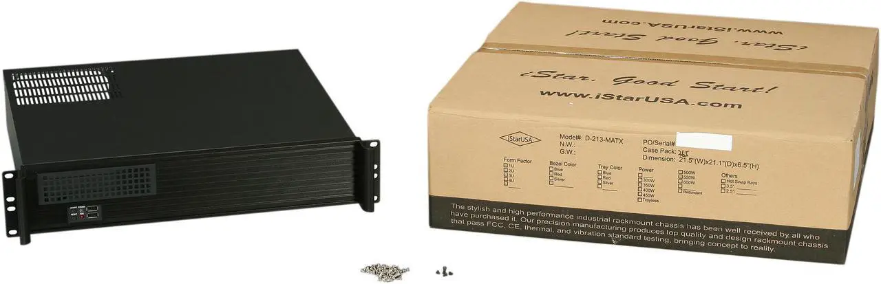 Alt view image 7 of 7 - iStarUSA D-213-MATX Black Aluminum / Steel 2U Rackmount microATX Server Chassis - OEM