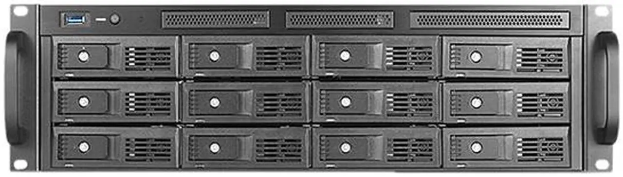 Alt view image 2 of 3 - iStarUSA DAGE312UTL-NAS Black Steel 3U Rackmount NAS 3U 12-bay 3.5" SATA 6.0 Gb/s Trayless Rackmount Chassis 500W Single PSU