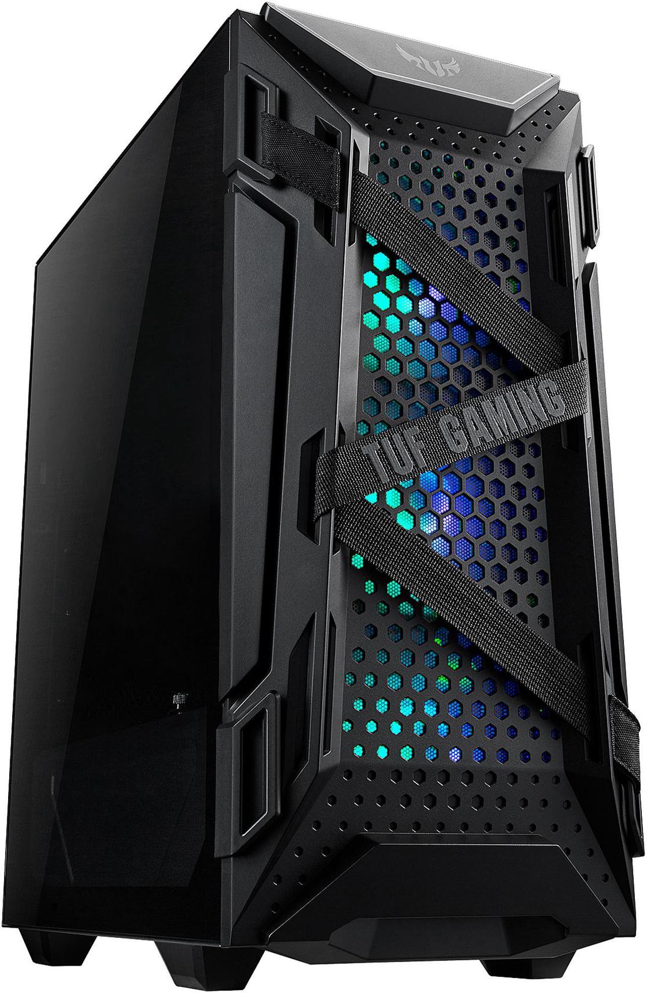 ASUS TUF Gaming GT301 Mid-Tower Compact Case for ATX Motherboards with Honeycomb Front Panel, 3 x 120mm AURA Addressable RBG Fans, Headphone Hanger, and 360mm Radiator Support, 2 x USB 3.2 Gen1 (USB 3.0) Prots