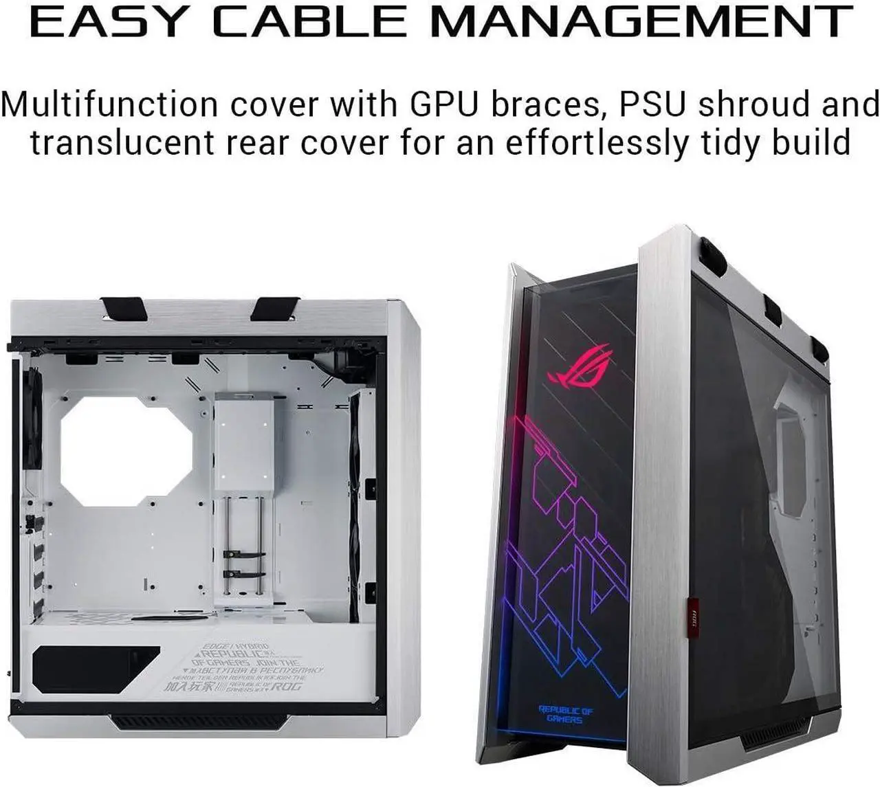 Alt view image 4 of 8 - ASUS ROG Strix Helios GX601 White Edition RGB Mid-Tower Computer Case for ATX/ EATX Motherboards with Tempered Glass, Aluminum Frame, GPU Braces, 420mm Radiator Support and Aura Sync