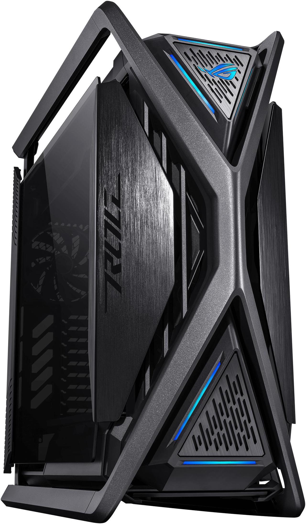 Main image of ASUS ROG Hyperion GR701 BTF Edition computer case, ASUS ATX BTF motherboards exclusive support, 420 mm dual radiator support, four 140 mm fans, metal GPU holder, component storage, ARGB fan hub