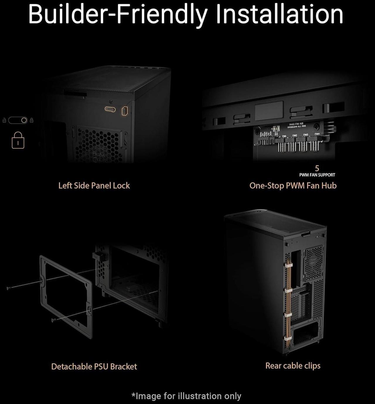 Alt view image 8 of 8 - ASUS ProArt PA401 Wood Edition ATX Mid-Tower Case – Tempered Glass, FSC-Certified Wooden Front Panel, Dual 160mm Fans, Power & Reset Button Lock, USB-C 20Gbps, Detachable PSU Bracket