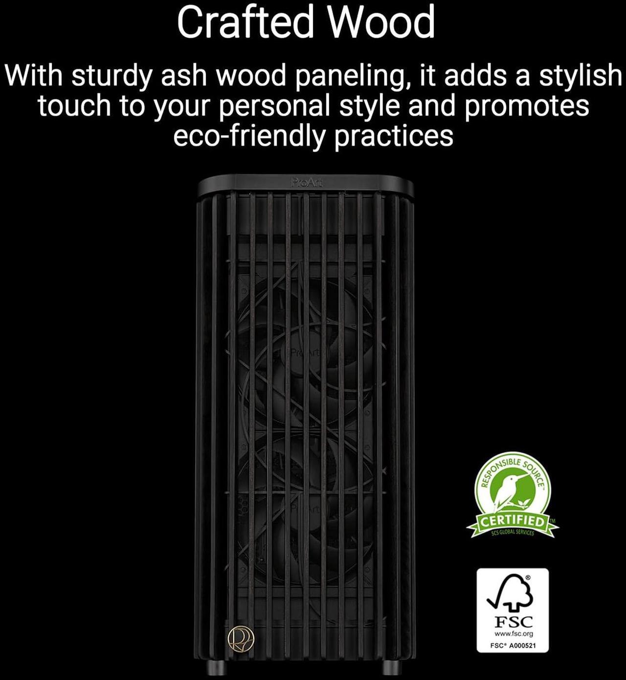 Alt view image 3 of 8 - ASUS ProArt PA401 Wood Edition ATX Mid-Tower Case – Tempered Glass, FSC-Certified Wooden Front Panel, Dual 160mm Fans, Power & Reset Button Lock, USB-C 20Gbps, Detachable PSU Bracket