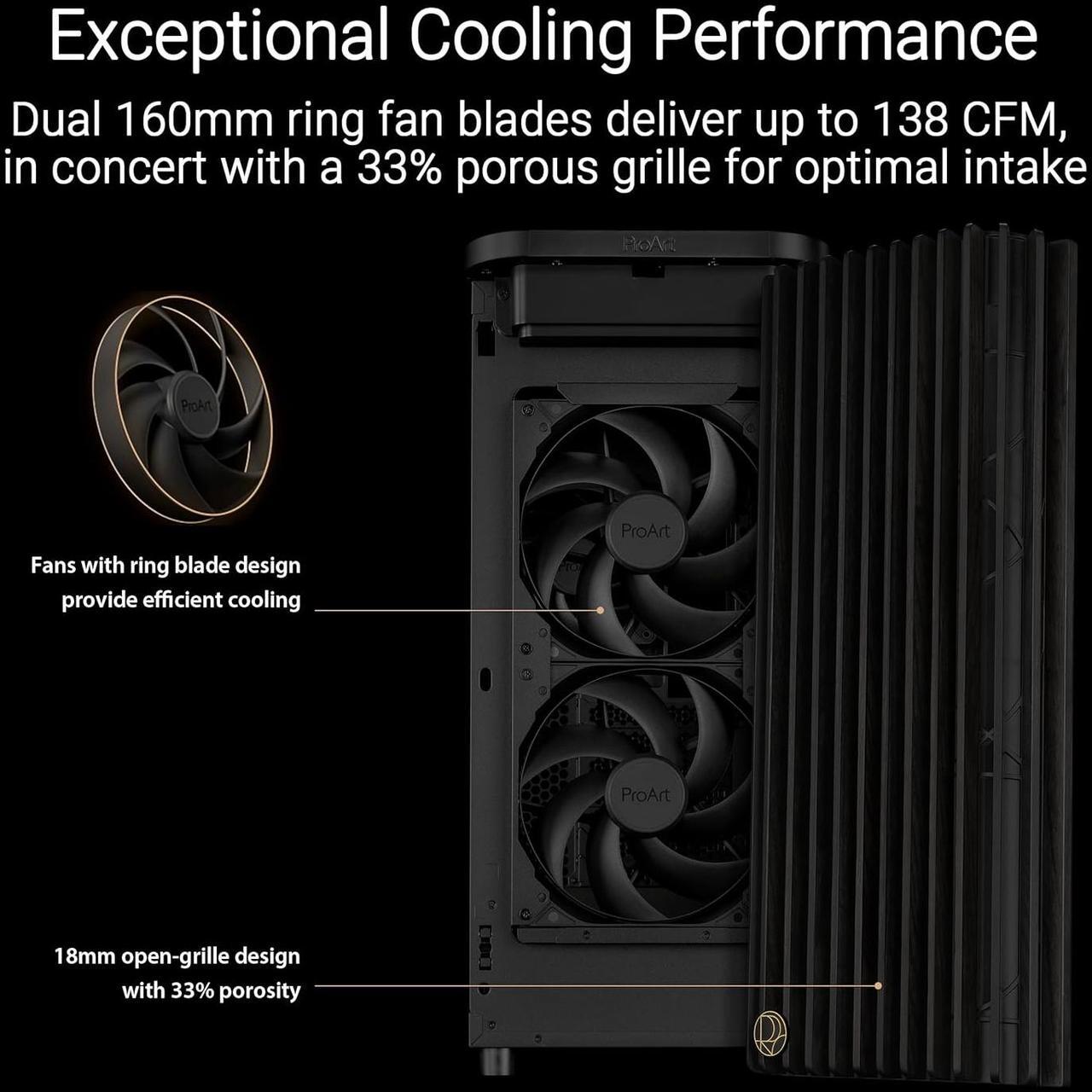 Alt view image 4 of 8 - ASUS ProArt PA401 Wood Edition ATX Mid-Tower Case – Tempered Glass, FSC-Certified Wooden Front Panel, Dual 160mm Fans, Power & Reset Button Lock, USB-C 20Gbps, Detachable PSU Bracket
