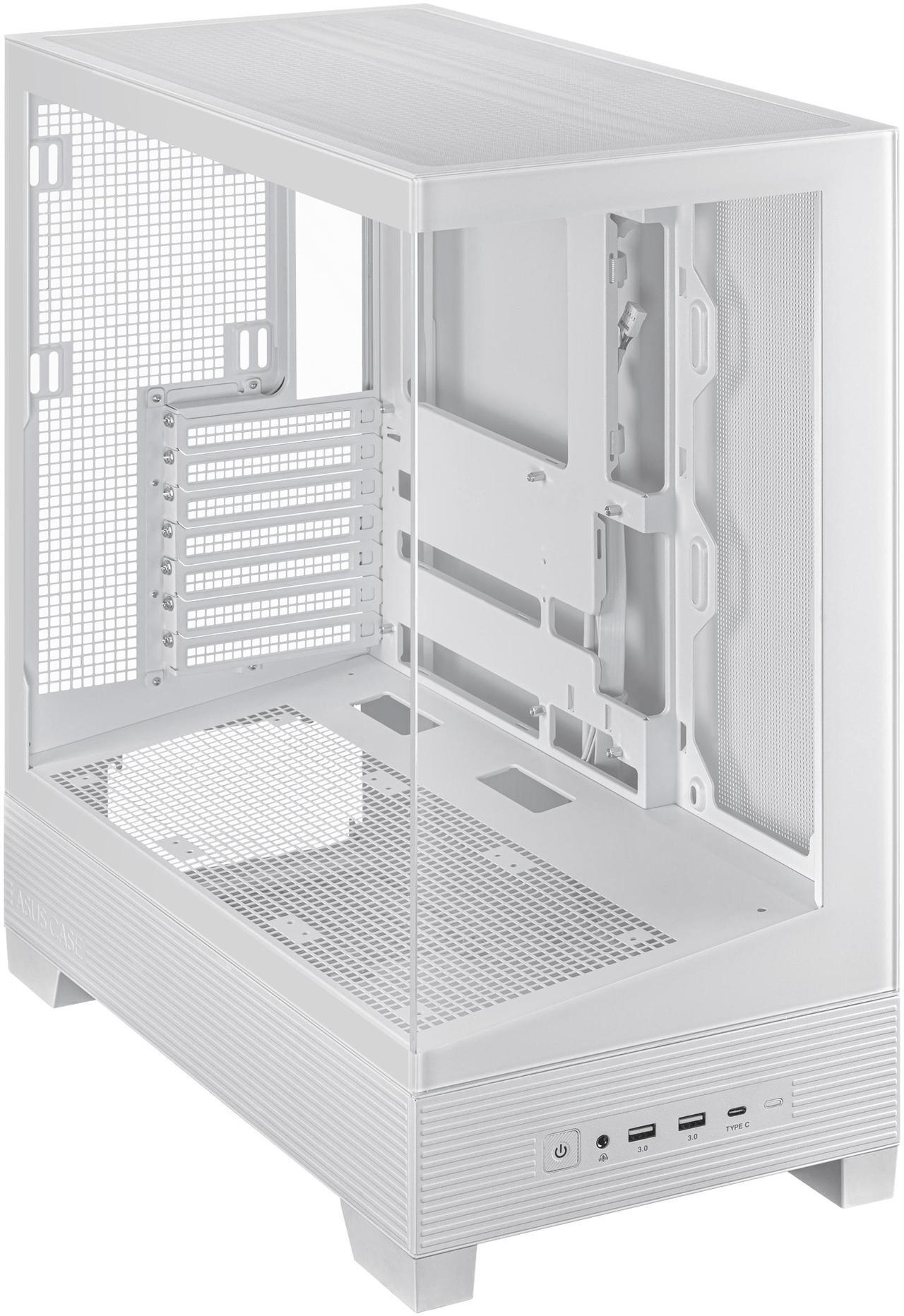Alt view image 3 of 15 - ASUS A31 White ATX Mid-Tower Gaming Case, Dual-sided tempered glass, Frameless Design, BTF Hidden Connectors, 360 AIO Support, 8° Angled Base, ARGB Ready, Optimized Airflow, Seamless Cable Management