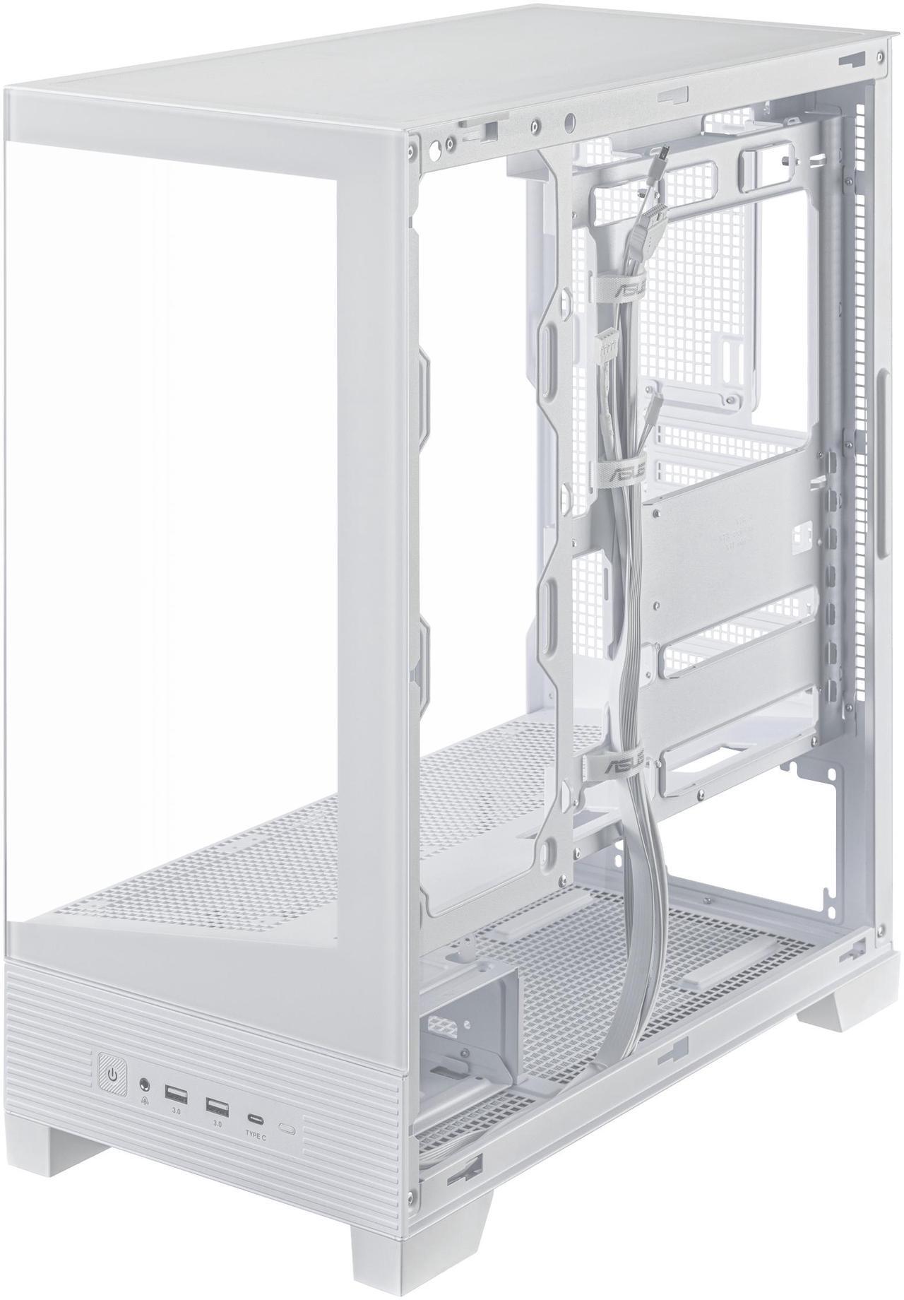 Alt view image 5 of 15 - ASUS A31 White ATX Mid-Tower Gaming Case, Dual-sided tempered glass, Frameless Design, BTF Hidden Connectors, 360 AIO Support, 8° Angled Base, ARGB Ready, Optimized Airflow, Seamless Cable Management