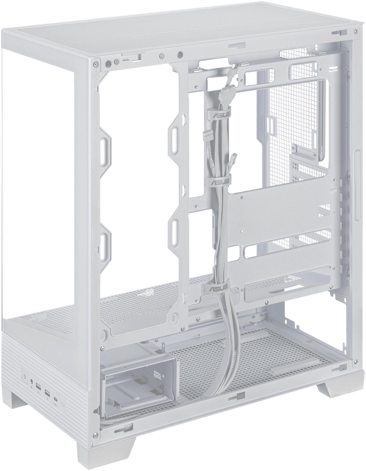 Alt view image 9 of 15 - ASUS A31 White ATX Mid-Tower Gaming Case, Dual-sided tempered glass, Frameless Design, BTF Hidden Connectors, 360 AIO Support, 8° Angled Base, ARGB Ready, Optimized Airflow, Seamless Cable Management