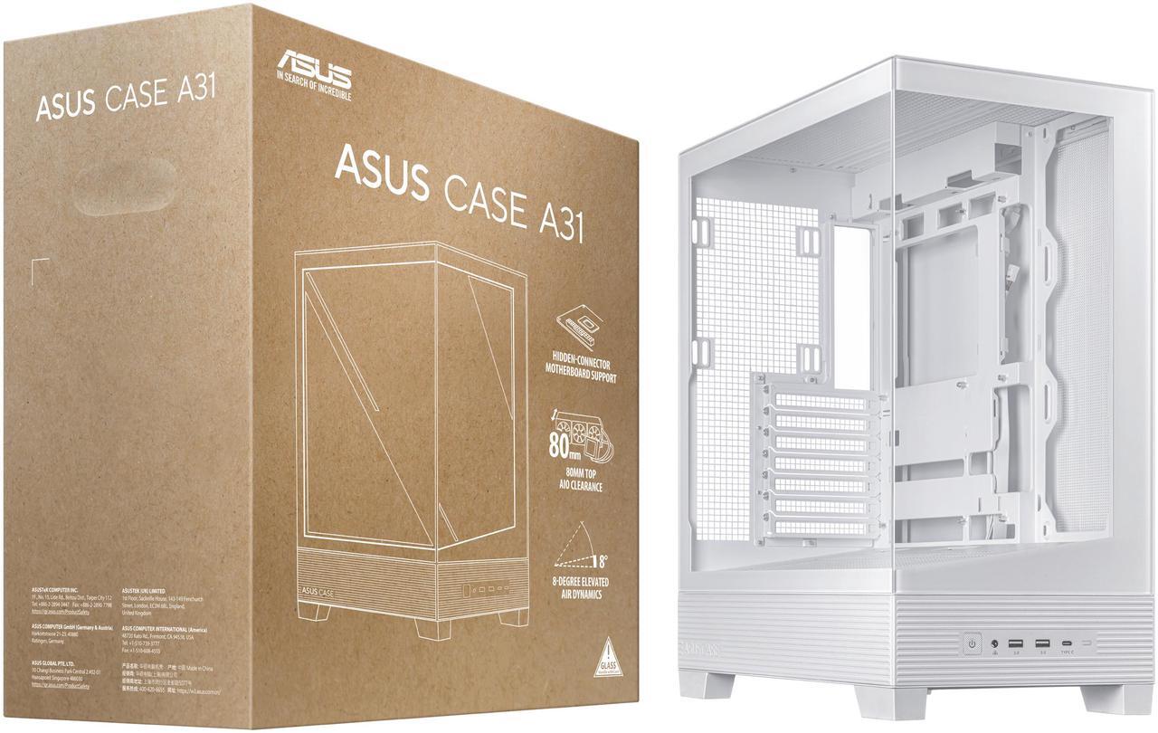 Alt view image 14 of 15 - ASUS A31 White ATX Mid-Tower Gaming Case, Dual-sided tempered glass, Frameless Design, BTF Hidden Connectors, 360 AIO Support, 8° Angled Base, ARGB Ready, Optimized Airflow, Seamless Cable Management