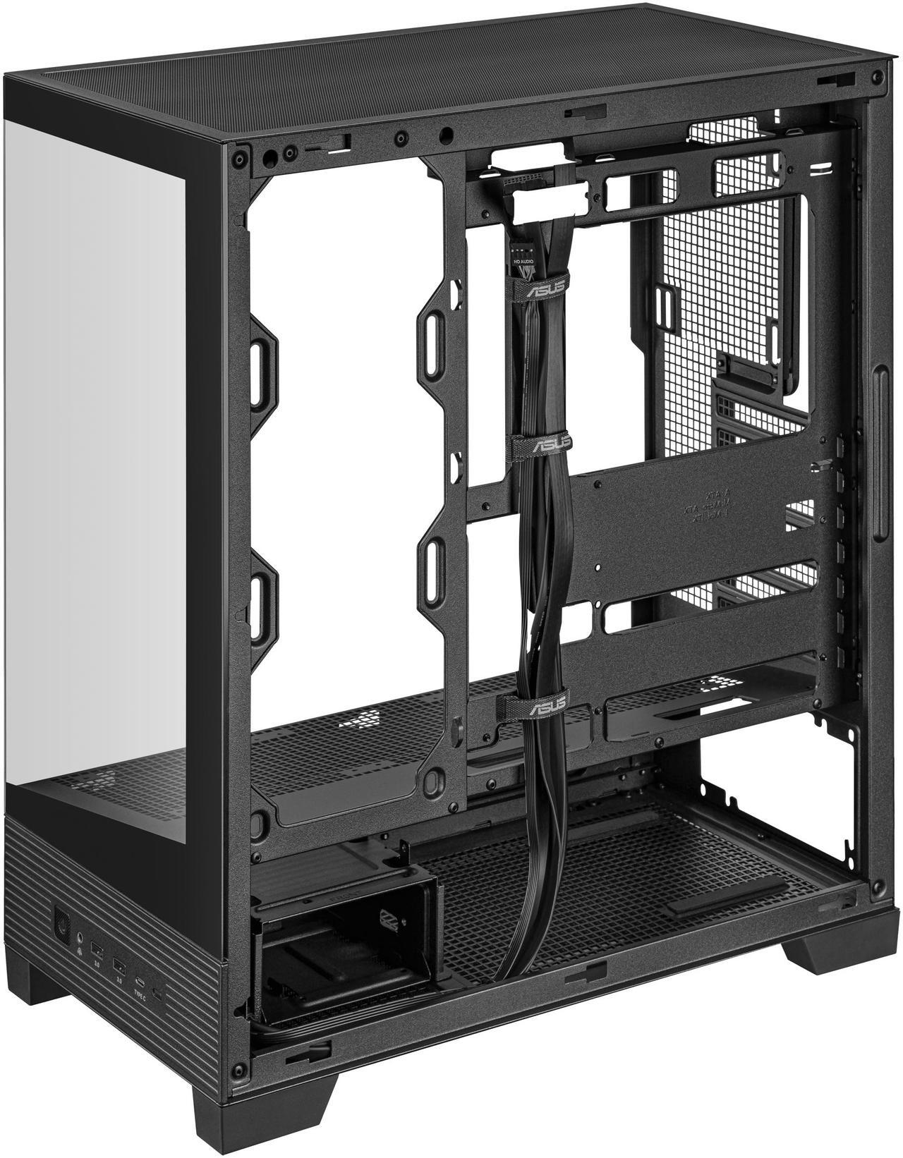 Alt view image 8 of 14 - ASUS A31 Black ATX Mid-Tower Gaming Case, Dual-sided tempered glass, Frameless Design, BTF Hidden Connectors, 360 AIO Support, 8° Angled Base, ARGB Ready, Optimized Airflow, Seamless Cable Management