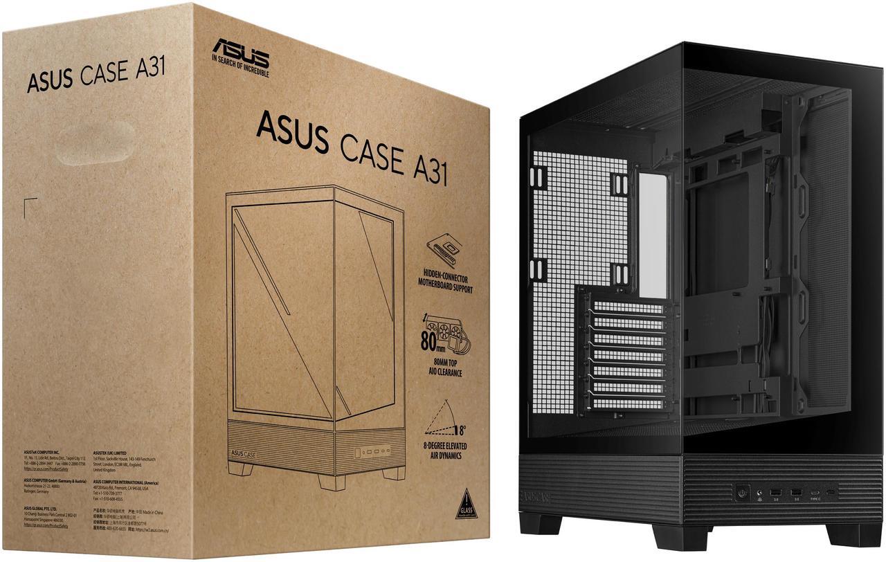 Alt view image 13 of 14 - ASUS A31 Black ATX Mid-Tower Gaming Case, Dual-sided tempered glass, Frameless Design, BTF Hidden Connectors, 360 AIO Support, 8° Angled Base, ARGB Ready, Optimized Airflow, Seamless Cable Management