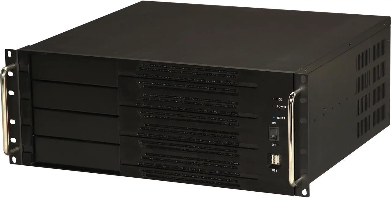 Main image of Athena Power RM-4U400S80 Black Aluminum Front Panel and 1.2mm Steel 4U Rackmount Server Case 800W ULTIMATE PS2 4 External 5.25" Drive Bays