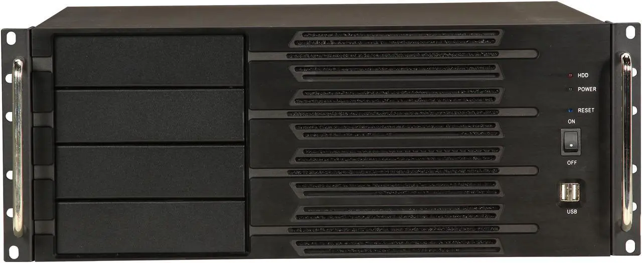 Alt view image 2 of 8 - Athena Power RM-4U400S80 Black Aluminum Front Panel and 1.2mm Steel 4U Rackmount Server Case 800W ULTIMATE PS2 4 External 5.25" Drive Bays
