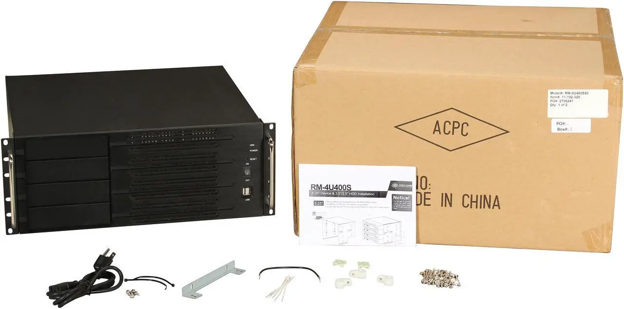 Alt view image 7 of 8 - Athena Power RM-4U400S80 Black Aluminum Front Panel and 1.2mm Steel 4U Rackmount Server Case 800W ULTIMATE PS2 4 External 5.25" Drive Bays