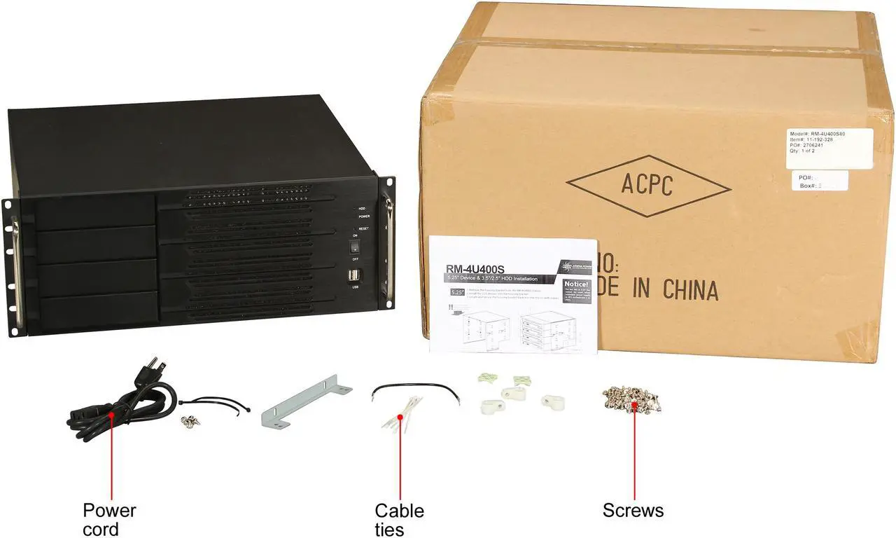 Alt view image 8 of 8 - Athena Power RM-4U400S80 Black Aluminum Front Panel and 1.2mm Steel 4U Rackmount Server Case 800W ULTIMATE PS2 4 External 5.25" Drive Bays