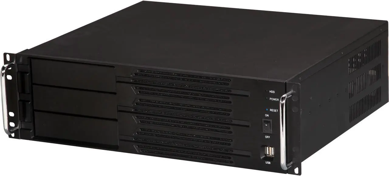 Main image of Athena Power RM-3U300P708 Black Aluminum / Steel 3U Rackmount Server Case w/ 3U 700W 80 PLUS BRONZE 3 External 5.25" Drive Bays, compact 15" Depth