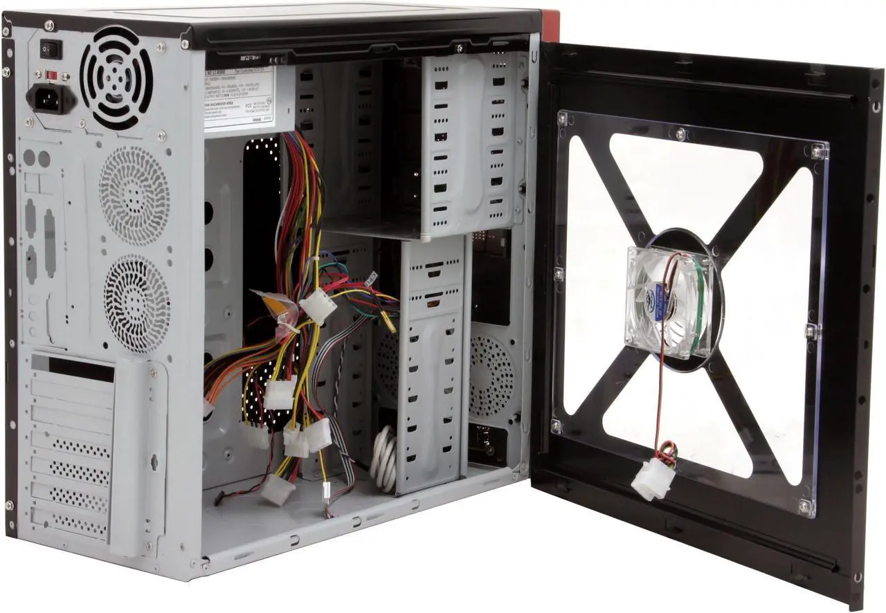 Alt view image 7 of 14 - ASYS X-60 Robot Black/ Red Steel ATX Mid Tower Computer Case 500W Power Supply