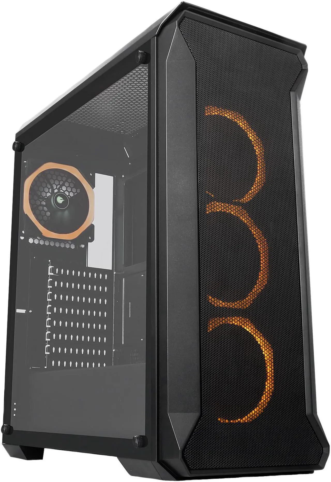 Alt view image 3 of 20 - SAMA Tank-RGB Black Dual USB3.0 Steel/ Tempered Glass ATX Mid Tower Gaming Computer Case w/Tempered Glass Panel and 4x Addressable RGB LED Ring Fans Pre-Installed