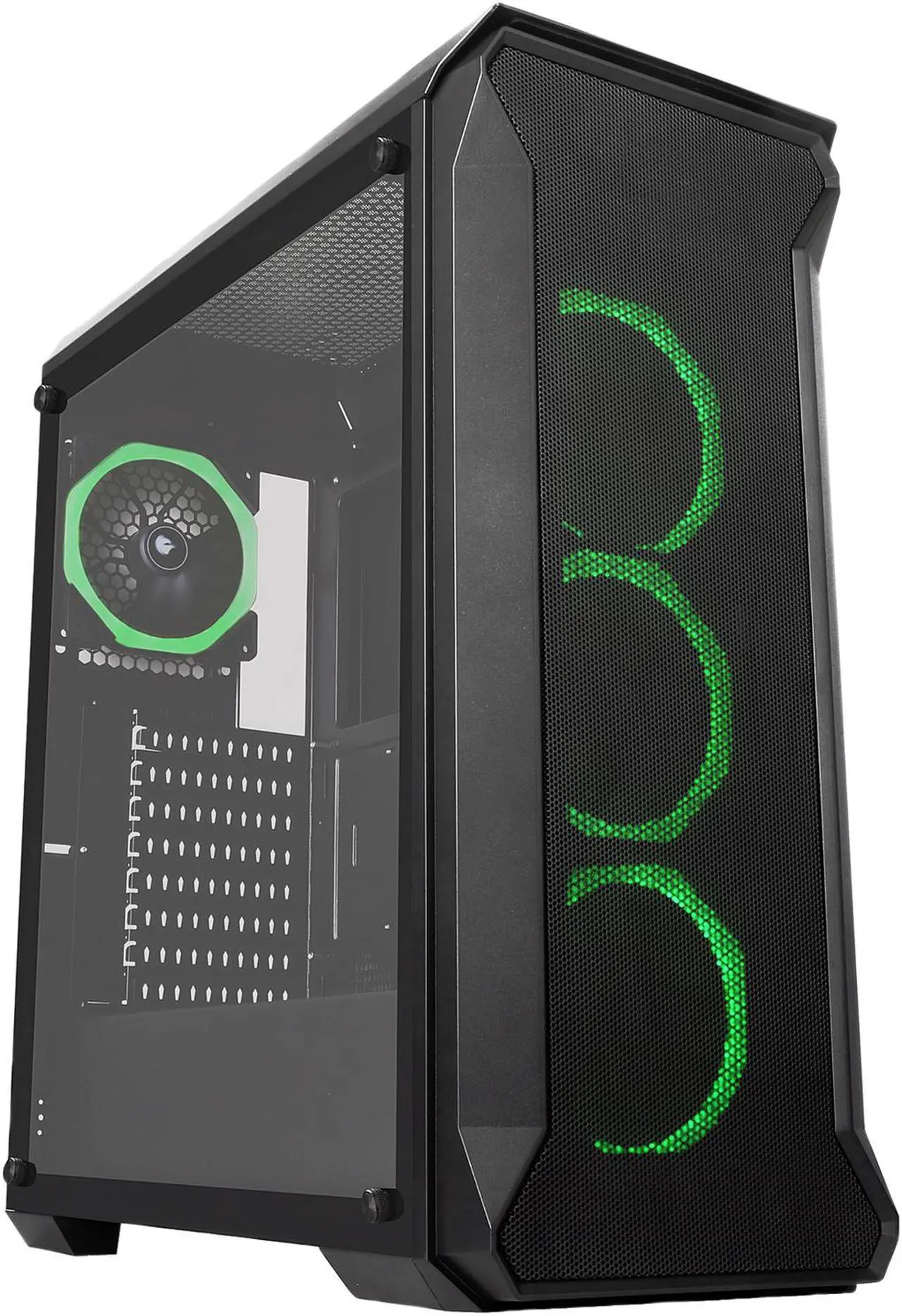 Alt view image 2 of 20 - SAMA Tank-RGB Black Dual USB3.0 Steel/ Tempered Glass ATX Mid Tower Gaming Computer Case w/Tempered Glass Panel and 4x Addressable RGB LED Ring Fans Pre-Installed