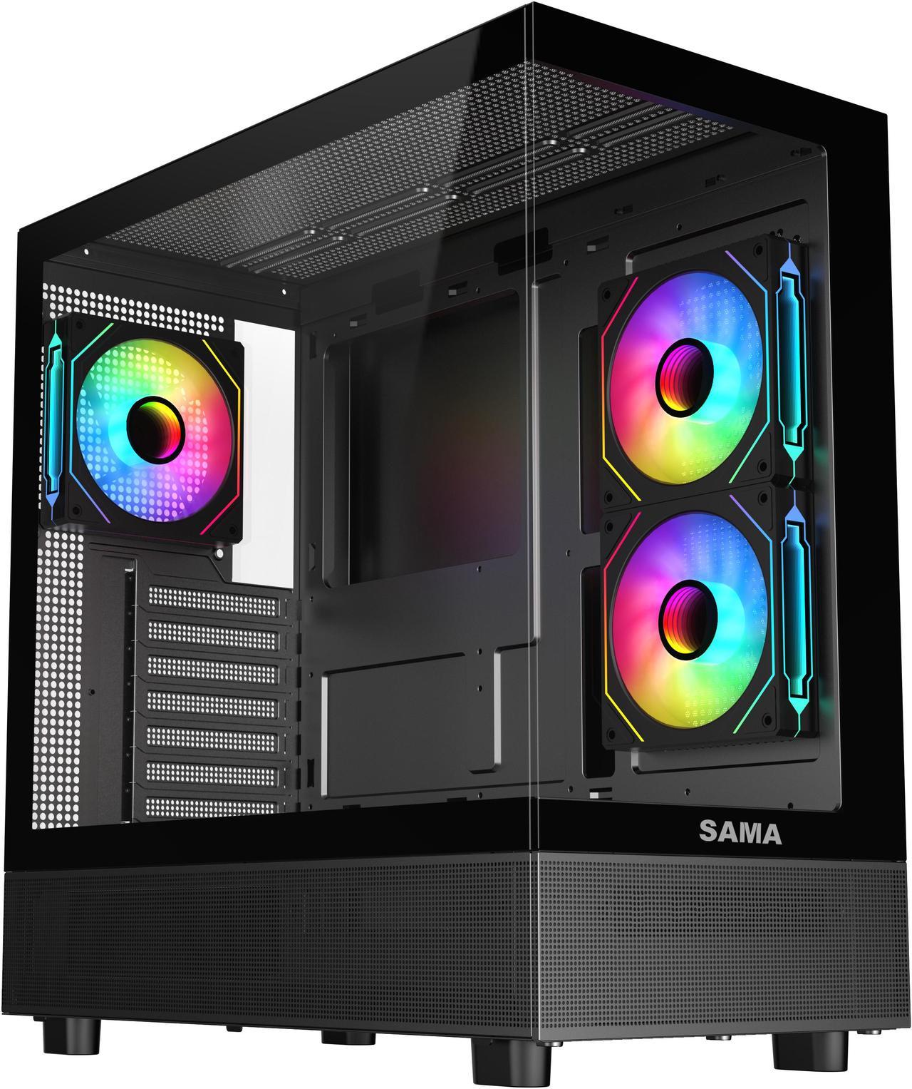 Sama Neview Black Dual Usb And Type C Tempered Glass Atx Mid