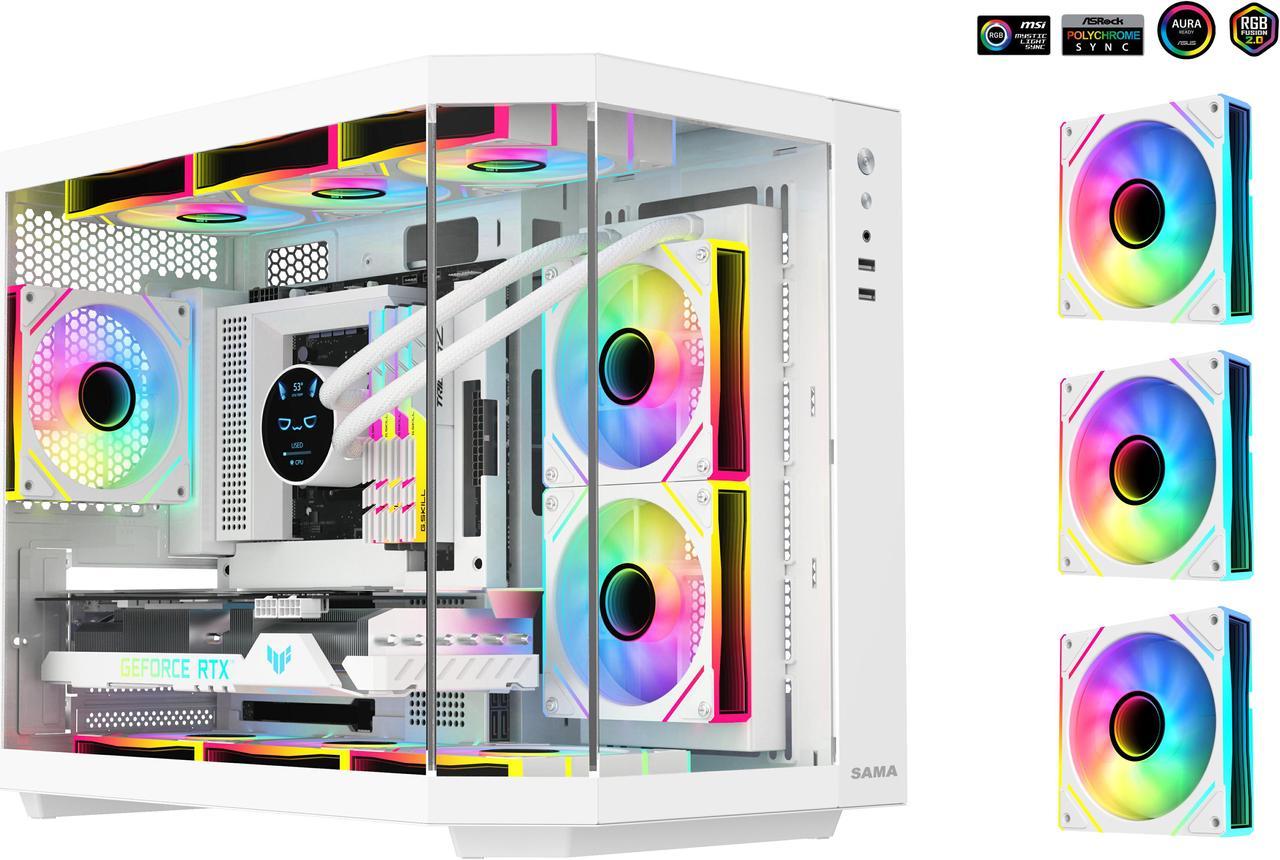 Sama White Dual Usb Tempered Glass Micro Atx Tower Gaming