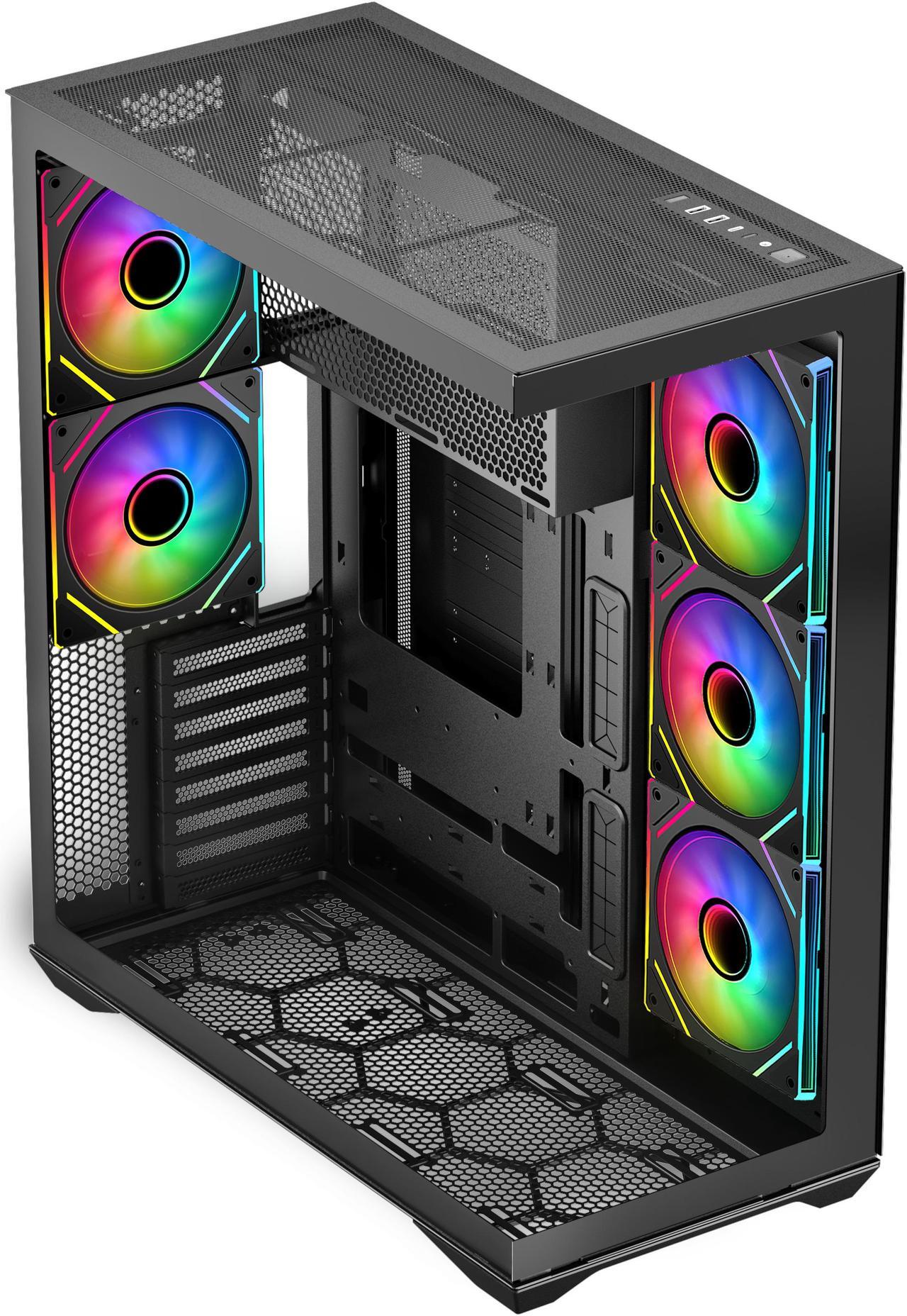 Alt view image 6 of 8 - SAMA V Cool Black Steel / Tempered Glass USB3.0/Type C ATX Full Tower Gaming Computer Case w/5 x ARGB Fans (Pre-Installed)