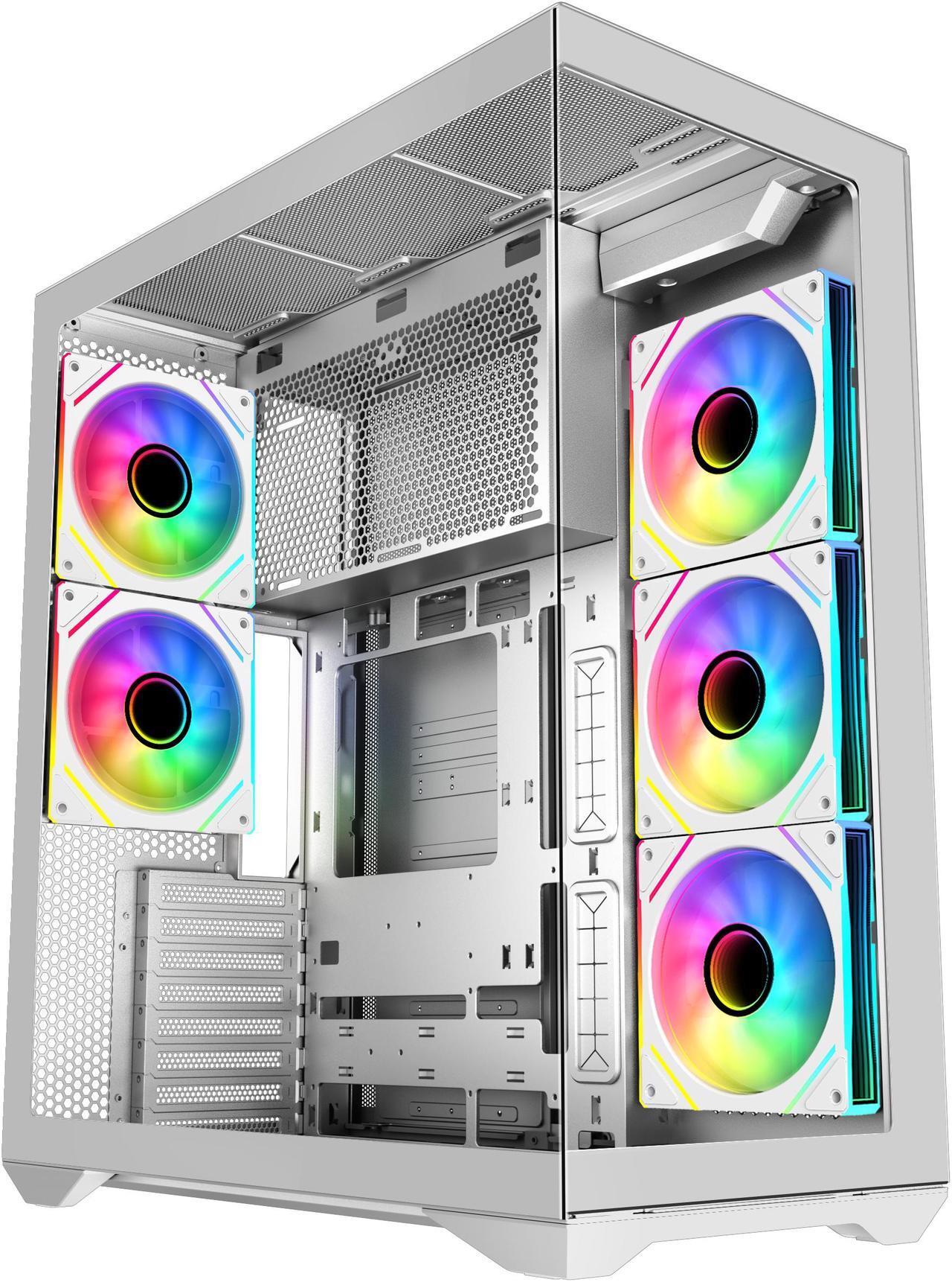 Main image of SAMA V Cool White Steel / Tempered Glass USB3.0/Type C ATX Full Tower Gaming Computer Case w/5 x ARGB Fans (Pre-Installed)