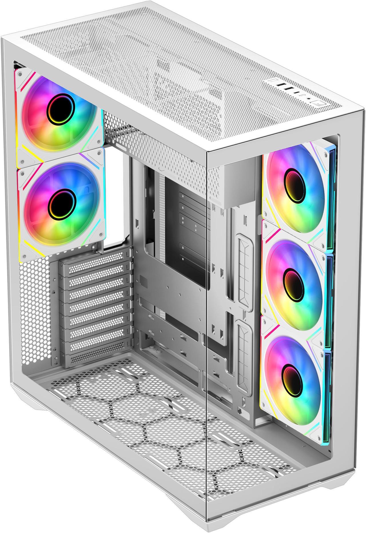 Alt view image 7 of 8 - SAMA V Cool White Steel / Tempered Glass USB3.0/Type C ATX Full Tower Gaming Computer Case w/5 x ARGB Fans (Pre-Installed)