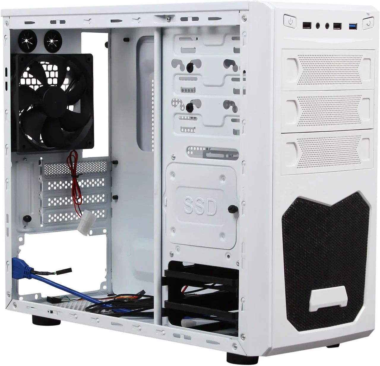 Alt view image 7 of 9 - XION XON-560 mATX/ ITX Meshed Mini Tower Case, USB 3.0, White/Blue LED
