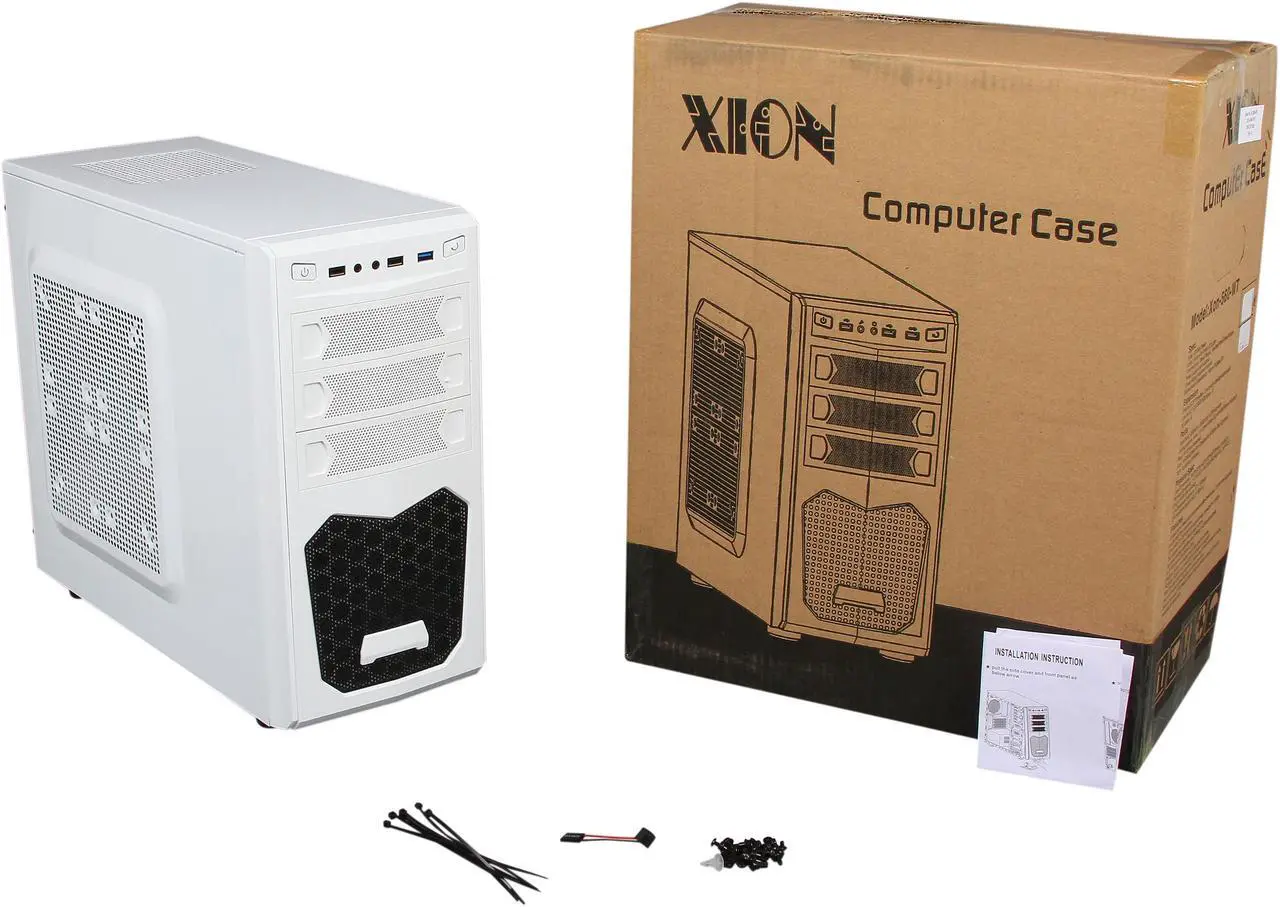 Alt view image 9 of 9 - XION XON-560 mATX/ ITX Meshed Mini Tower Case, USB 3.0, White/Blue LED