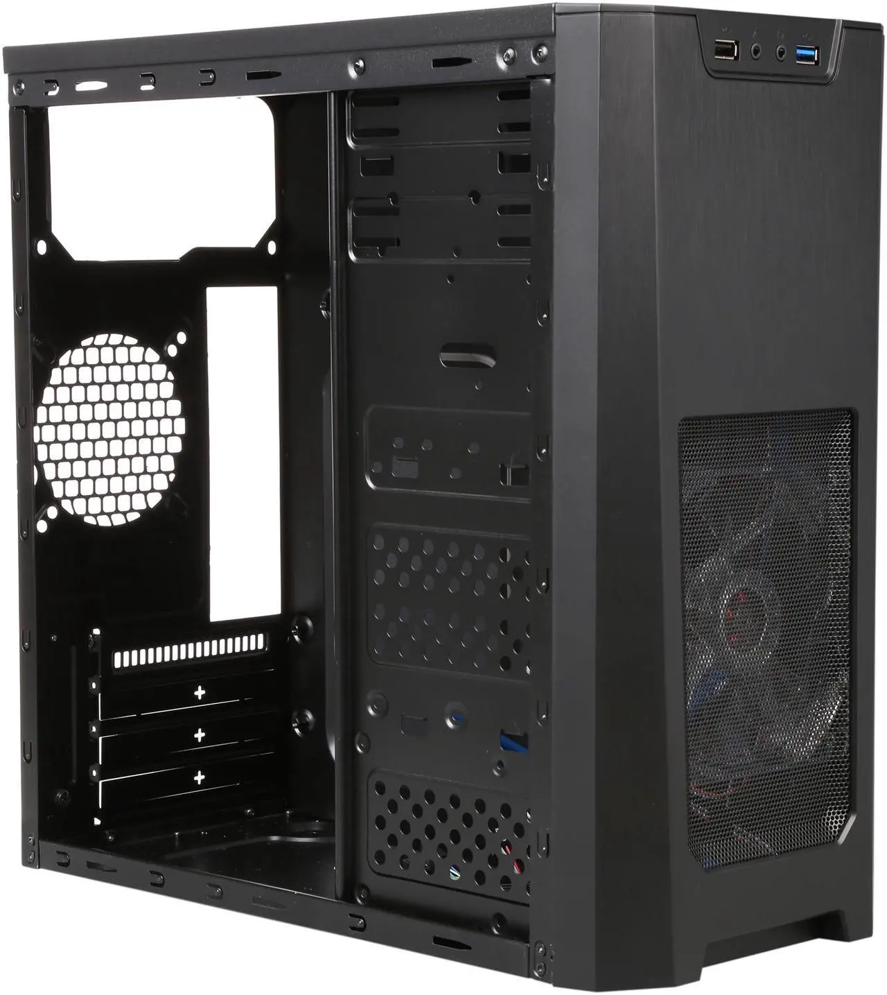Alt view image 8 of 9 - XION Gaming Series XON-310_BK Black with Blue LED Light Steel / Plastic Micro ATX Mid Tower Computer Case