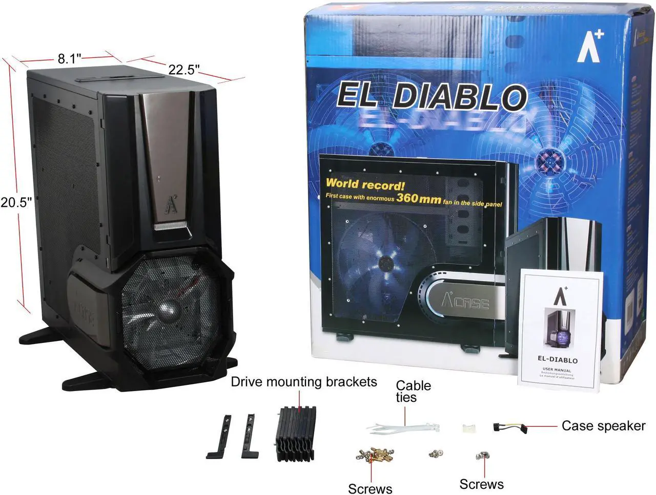 Alt view image 11 of 11 - ABS Aplus ABS-CS-EL Diablo Black 0.8mm SECC ATX Full Tower Computer Case