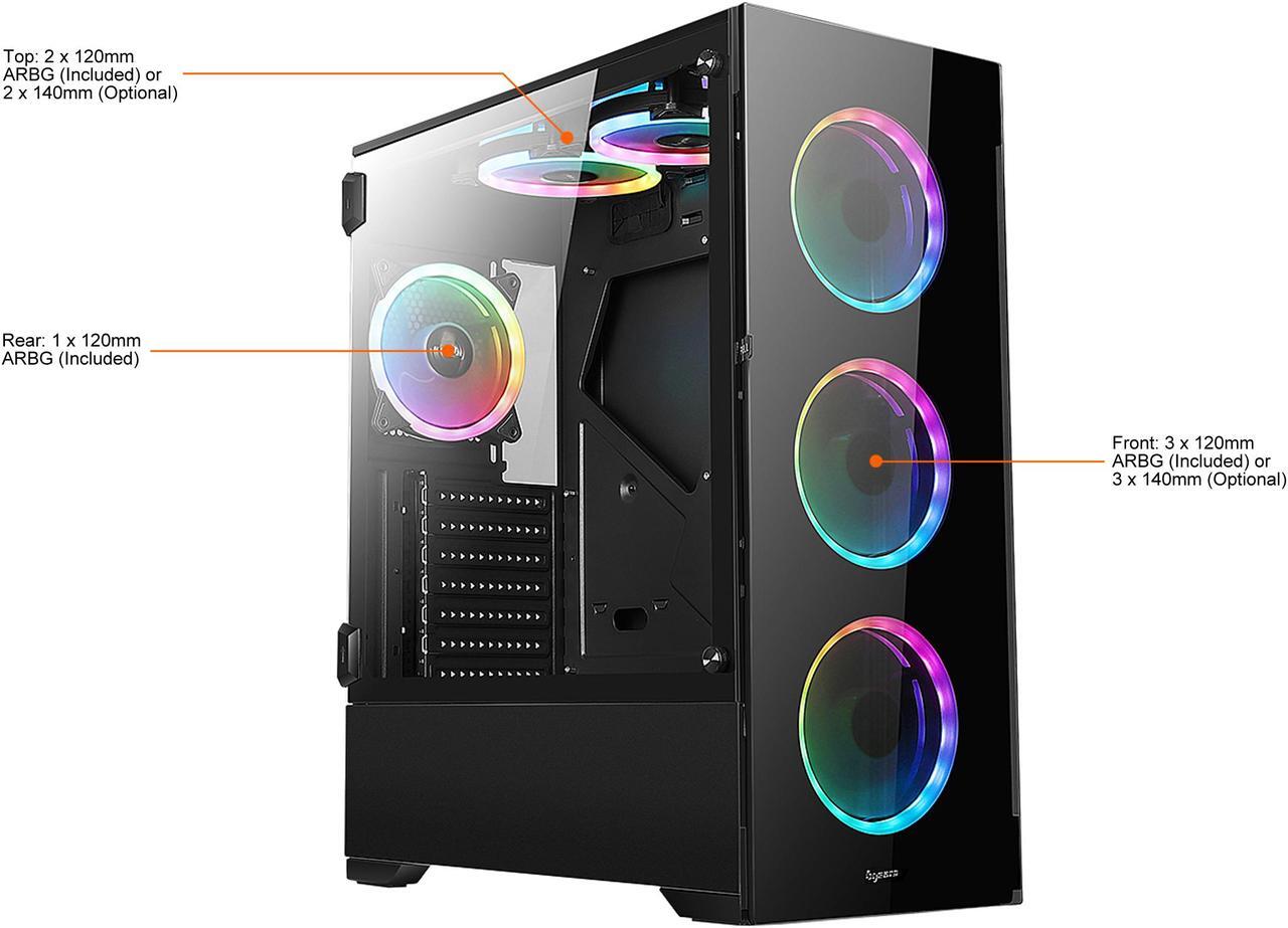 Alt view image 5 of 18 - Bgears b-Voguish-RGB Black Steel / Tempered Glass ATX Mid Tower Computer Case with 6 x 120mm ARGB Fan