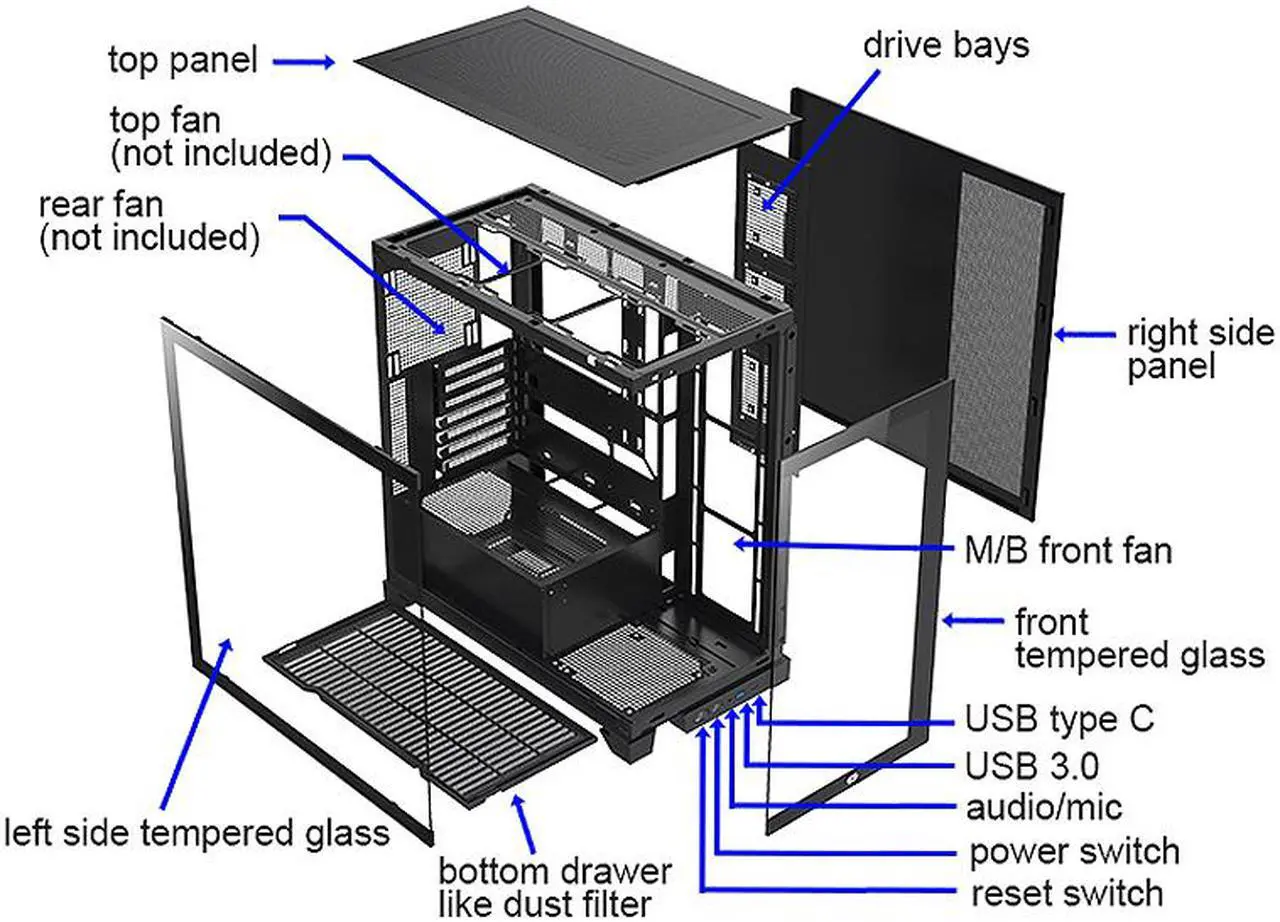 Alt view image 9 of 13 - Bgears b-Pellucid ATX Black Middle Tower ATX Tempered Glass Slim Mid Tower Crystal-Clear View with In?nity Tempered Glass Design