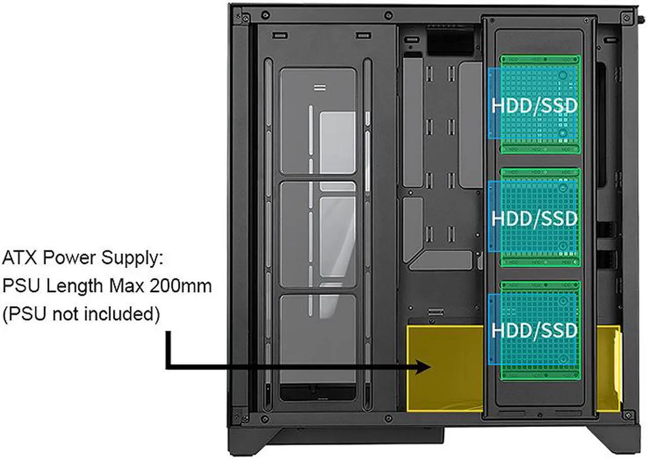 Alt view image 11 of 13 - Bgears b-Pellucid ATX Black Middle Tower ATX Tempered Glass Slim Mid Tower Crystal-Clear View with In?nity Tempered Glass Design