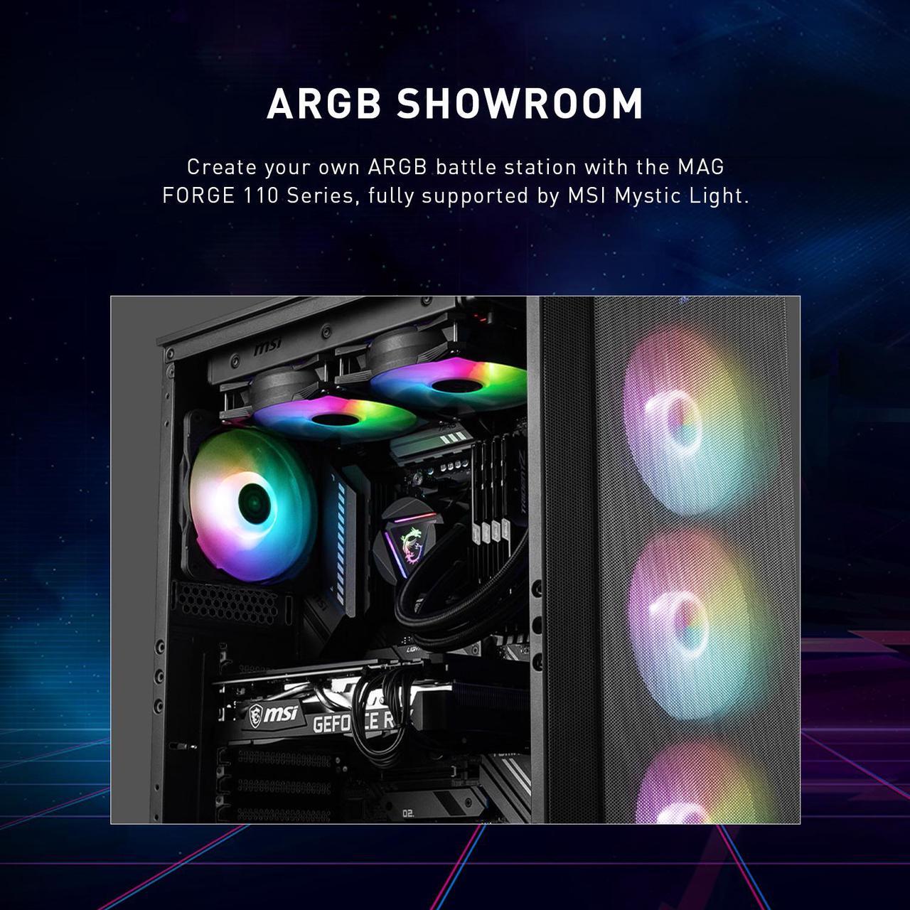 Alt view image 5 of 14 - MSI Mid-Tower PC Gaming Case – Tempered Glass Side Panel – 4 x 120mm aRGB Fan – Liquid Cooling Support up to 240mm Radiator x 1 – MAG Forge 112R