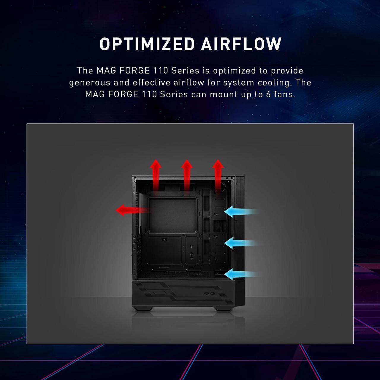 Alt view image 12 of 14 - MSI Mid-Tower PC Gaming Case – Tempered Glass Side Panel – 4 x 120mm aRGB Fan – Liquid Cooling Support up to 240mm Radiator x 1 – MAG Forge 112R