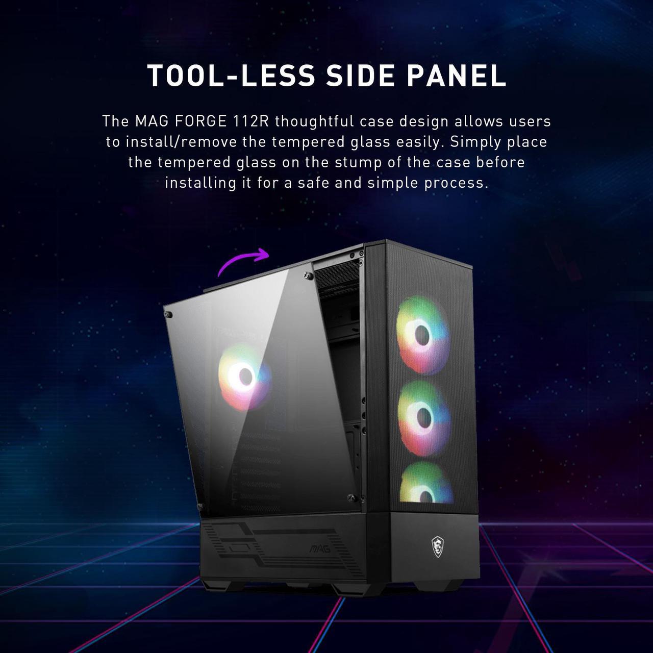Alt view image 14 of 14 - MSI Mid-Tower PC Gaming Case – Tempered Glass Side Panel – 4 x 120mm aRGB Fan – Liquid Cooling Support up to 240mm Radiator x 1 – MAG Forge 112R